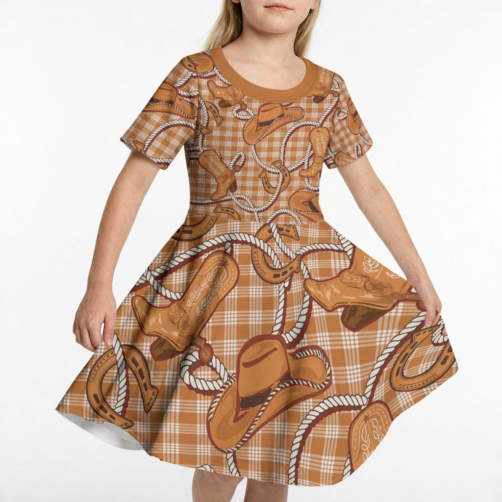Brown Hawaii Palaka Cowboy Kid Short Sleeve Dress Hawaiian Paniolo Festival Spirit LT19 - Polynesian Pride