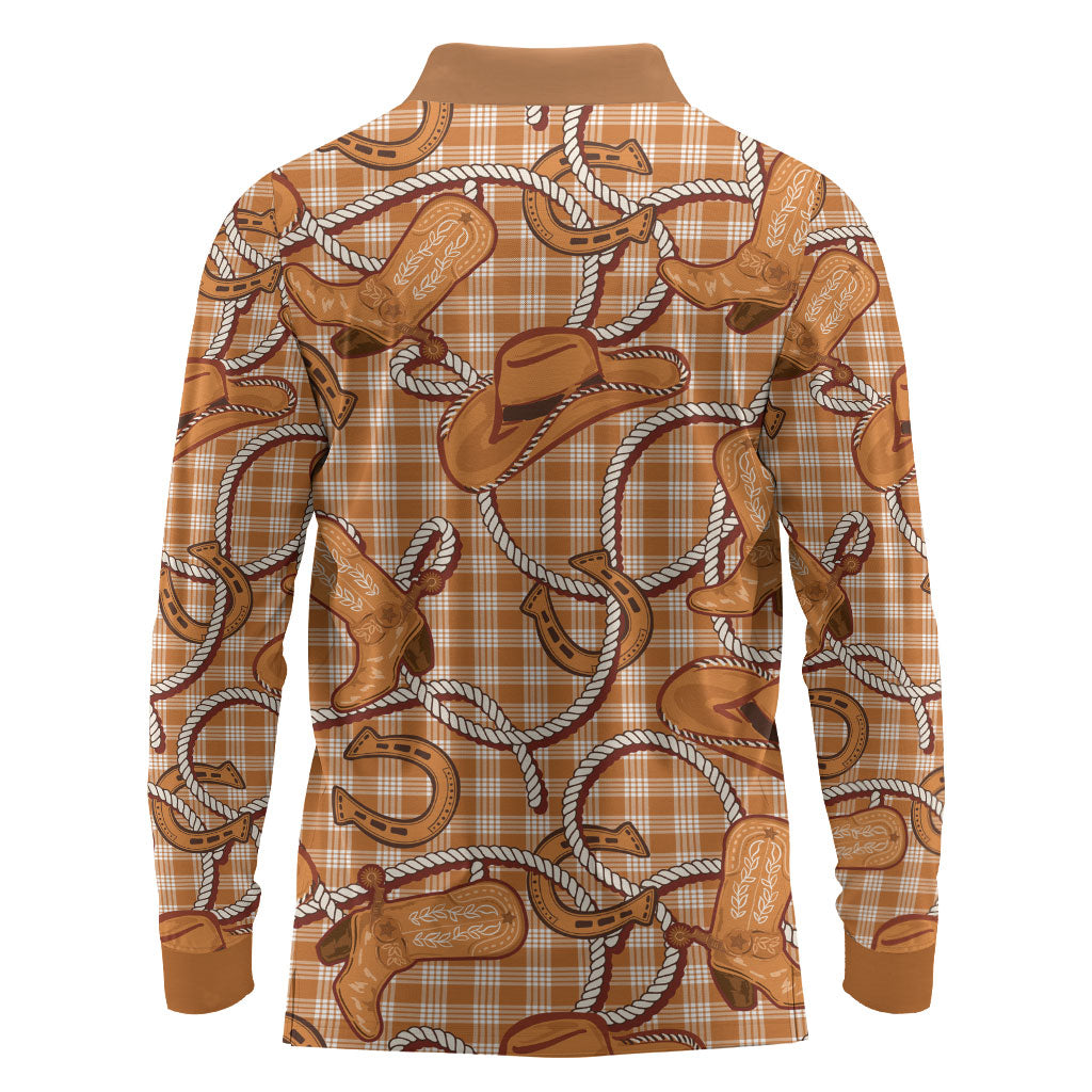 Brown Hawaii Palaka Cowboy Long Sleeve Polo Shirt Hawaiian Paniolo Festival Spirit LT19 - Polynesian Pride