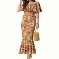 Brown Hawaii Palaka Cowboy Mermaid Dress Hawaiian Paniolo Festival Spirit LT19 Women Brown - Polynesian Pride