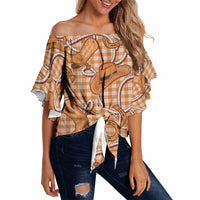 Brown Hawaii Palaka Cowboy Off Shoulder Wrap Waist Top Hawaiian Paniolo Festival Spirit LT19 Brown - Polynesian Pride