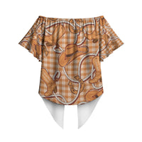 Brown Hawaii Palaka Cowboy Off Shoulder Wrap Waist Top Hawaiian Paniolo Festival Spirit LT19 - Polynesian Pride