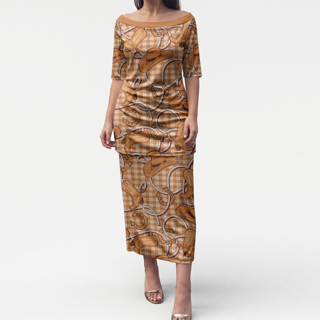 Brown Hawaii Palaka Cowboy Puletasi Hawaiian Paniolo Festival Spirit LT19 Long Dress Brown - Polynesian Pride