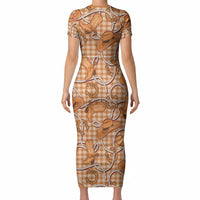 Brown Hawaii Palaka Cowboy Short Sleeve Bodycon Dress Hawaiian Paniolo Festival Spirit LT19 - Polynesian Pride