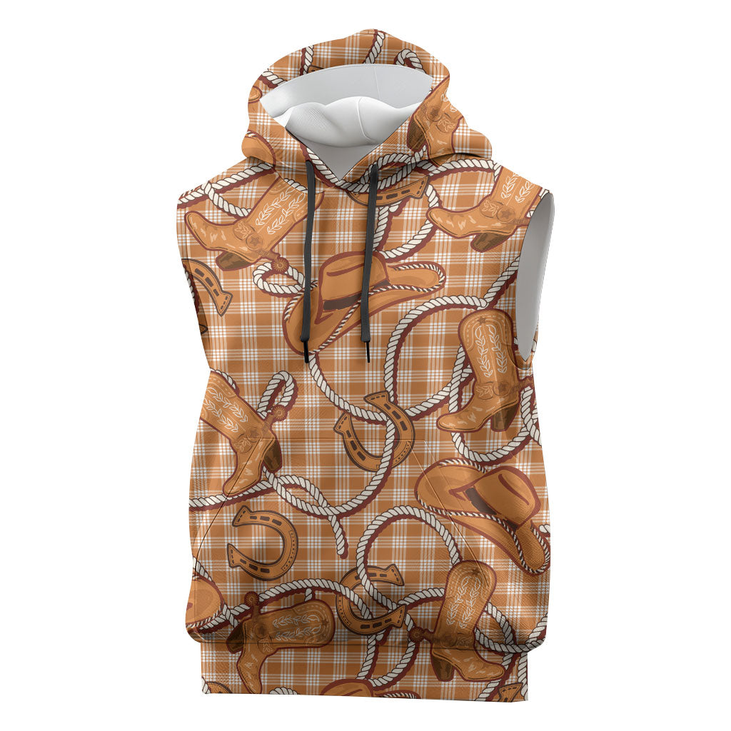 Brown Hawaii Palaka Cowboy Sleeveless Hoodie Hawaiian Paniolo Festival Spirit LT19 Brown - Polynesian Pride
