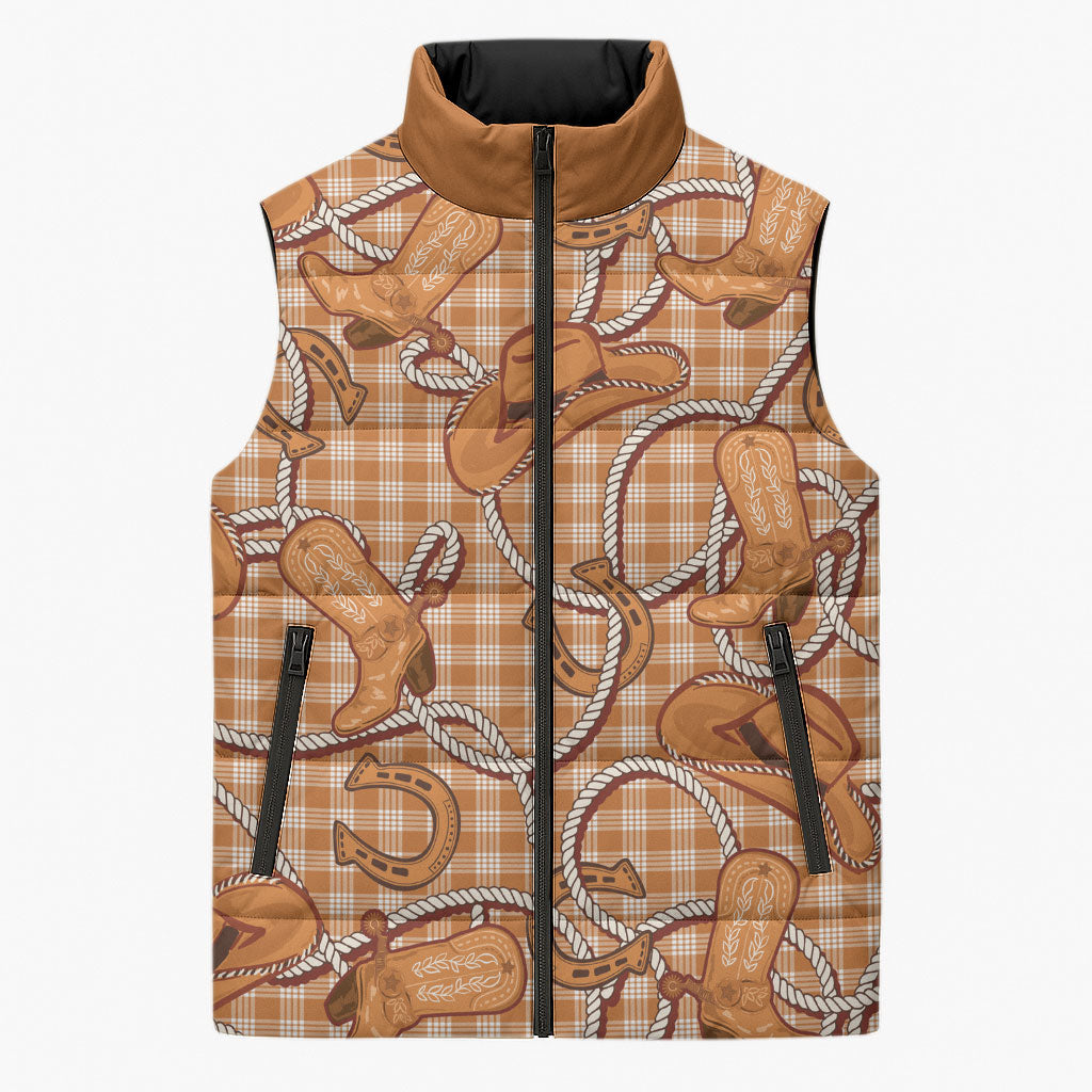 Brown Hawaii Palaka Cowboy Sleeveless Puffer Jacket Hawaiian Paniolo Festival Spirit LT19 Unisex Brown - Polynesian Pride