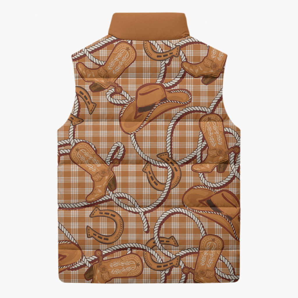 Brown Hawaii Palaka Cowboy Sleeveless Puffer Jacket Hawaiian Paniolo Festival Spirit LT19 - Polynesian Pride