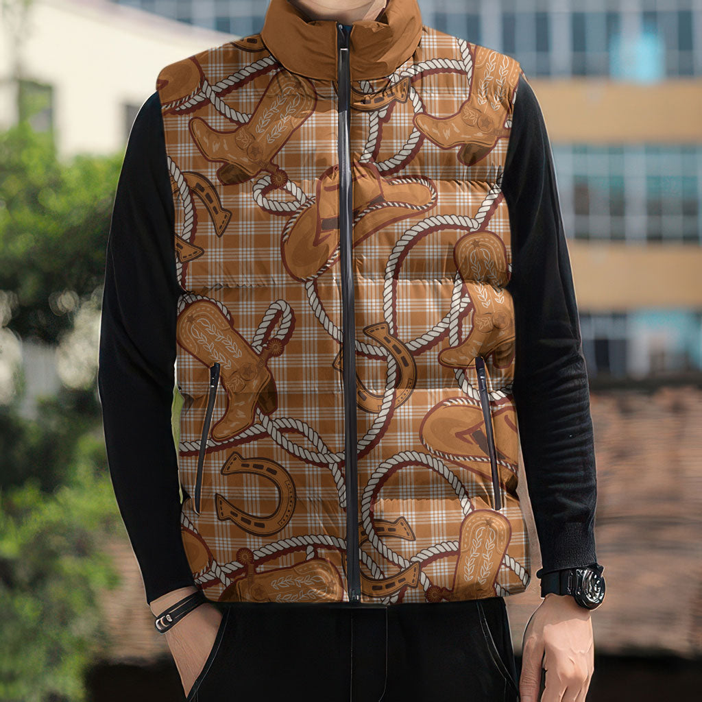 Brown Hawaii Palaka Cowboy Sleeveless Puffer Jacket Hawaiian Paniolo Festival Spirit LT19 - Polynesian Pride