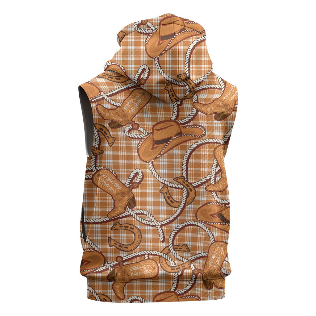 Brown Hawaii Palaka Cowboy Sleeveless Zip Hoodie Hawaiian Paniolo Festival Spirit LT19 - Polynesian Pride