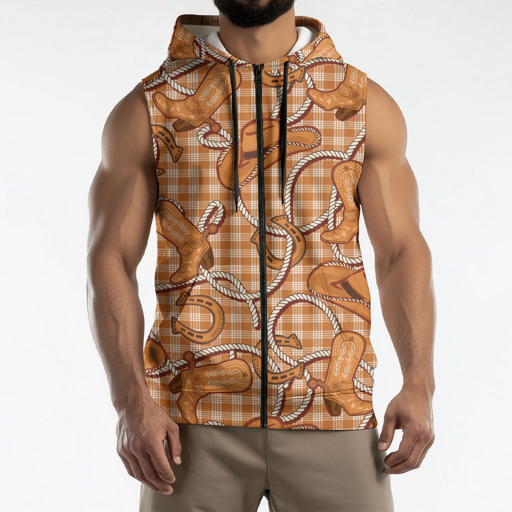 Brown Hawaii Palaka Cowboy Sleeveless Zip Hoodie Hawaiian Paniolo Festival Spirit LT19 - Polynesian Pride