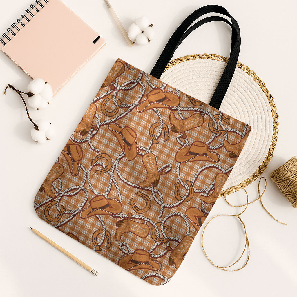Brown Hawaii Palaka Cowboy Tote Bag Hawaiian Paniolo Festival Spirit LT19 Black Strap One Size Brown - Polynesian Pride