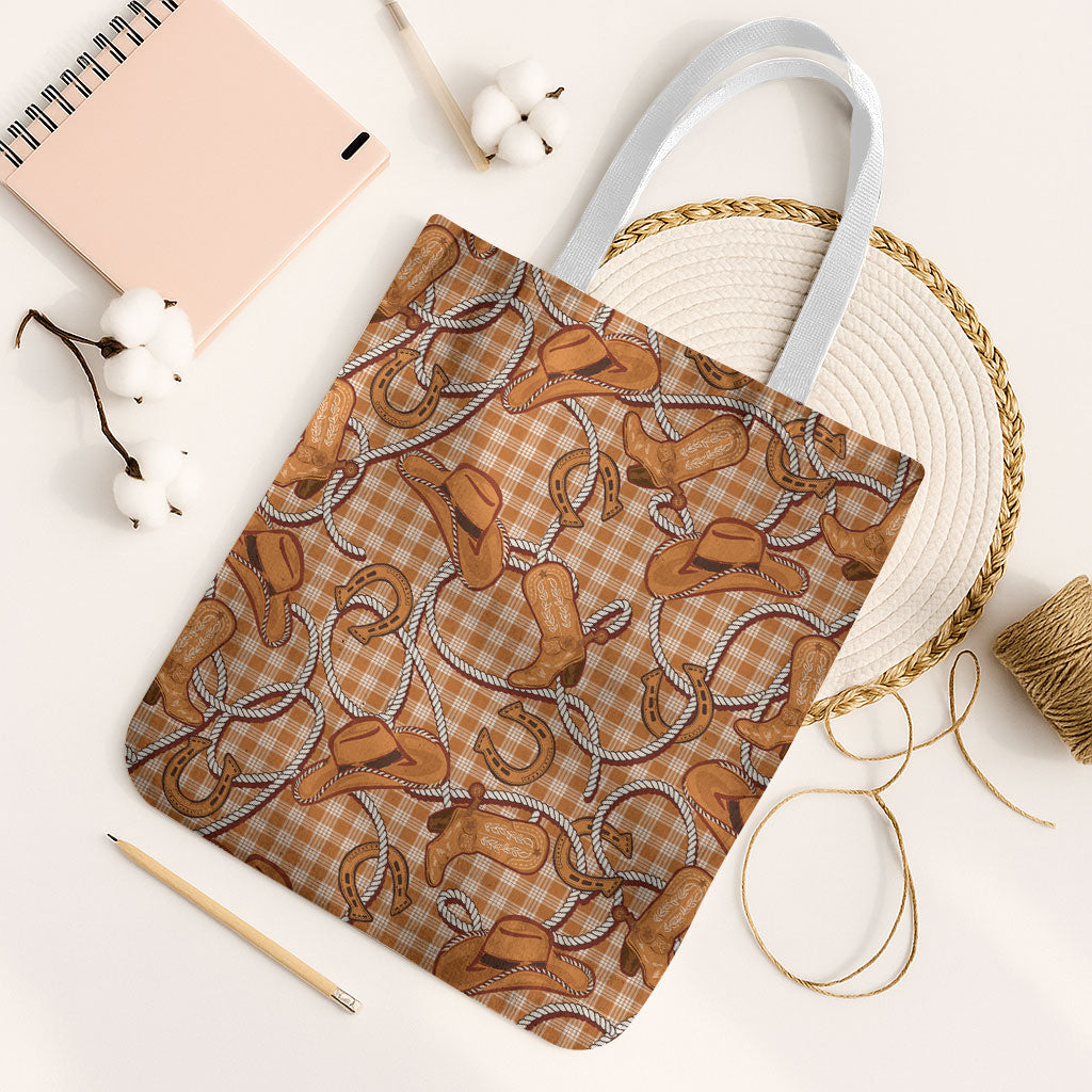 Brown Hawaii Palaka Cowboy Tote Bag Hawaiian Paniolo Festival Spirit LT19 White Strap One Size Brown - Polynesian Pride