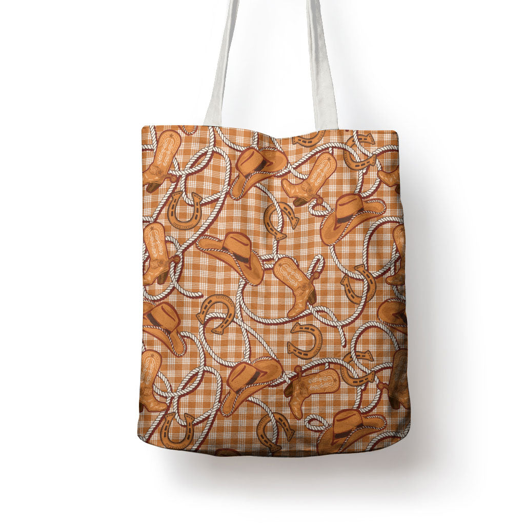 Brown Hawaii Palaka Cowboy Tote Bag Hawaiian Paniolo Festival Spirit LT19 - Polynesian Pride