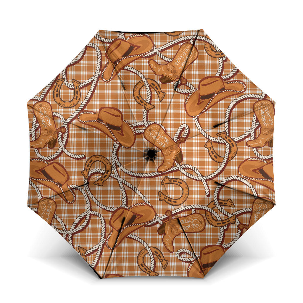 Brown Hawaii Palaka Cowboy Umbrella Hawaiian Paniolo Festival Spirit LT19 One Size Folded 11.42 inch Opened Diameter 37.4 inch Brown - Polynesian Pride