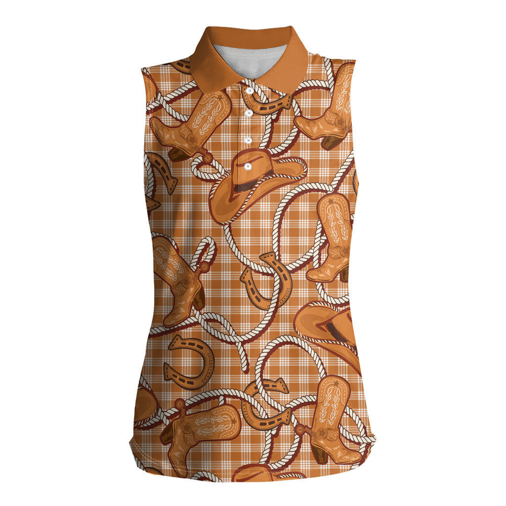 Brown Hawaii Palaka Cowboy Women Sleeveless Polo Shirt Hawaiian Paniolo Festival Spirit LT19 Female Brown - Polynesian Pride