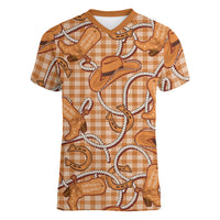 Brown Hawaii Palaka Cowboy Women V-Neck T-Shirt Hawaiian Paniolo Festival Spirit LT19 Female Brown - Polynesian Pride