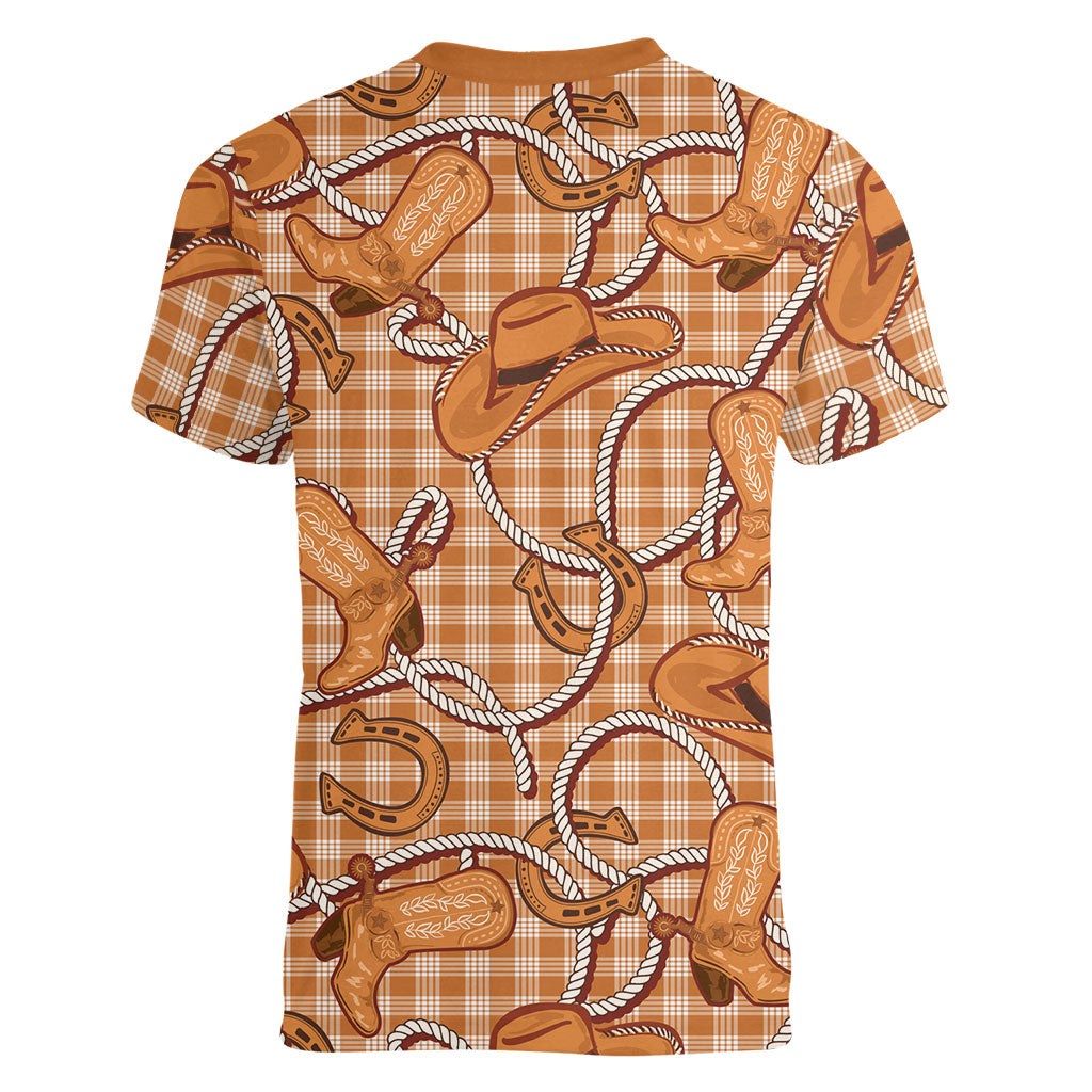 Brown Hawaii Palaka Cowboy Women V-Neck T-Shirt Hawaiian Paniolo Festival Spirit LT19 - Polynesian Pride