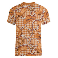 Brown Hawaii Palaka Cowboy Women V-Neck T-Shirt Hawaiian Paniolo Festival Spirit LT19 - Polynesian Pride