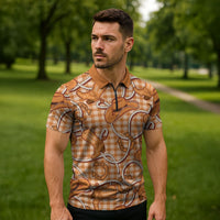 Brown Hawaii Palaka Cowboy Zipper Polo Shirt Hawaiian Paniolo Festival Spirit LT19 - Polynesian Pride