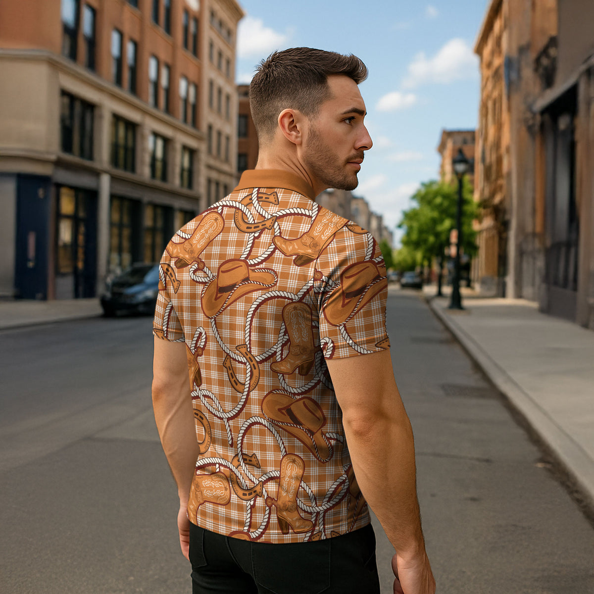 Brown Hawaii Palaka Cowboy Zipper Polo Shirt Hawaiian Paniolo Festival Spirit LT19 - Polynesian Pride