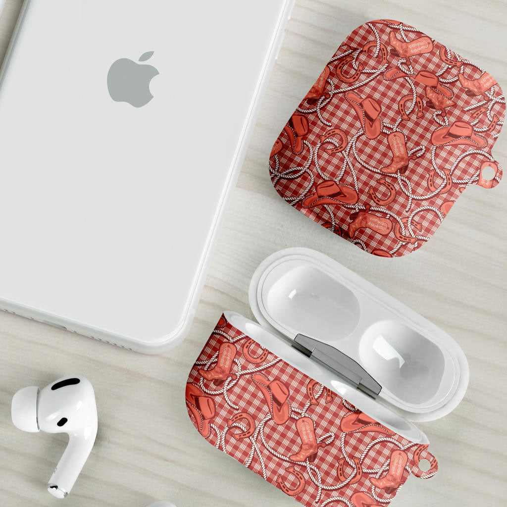 Red Hawaii Palaka Cowboy AirPods Case Hawaiian Paniolo Festival Spirit LT19 - Polynesian Pride