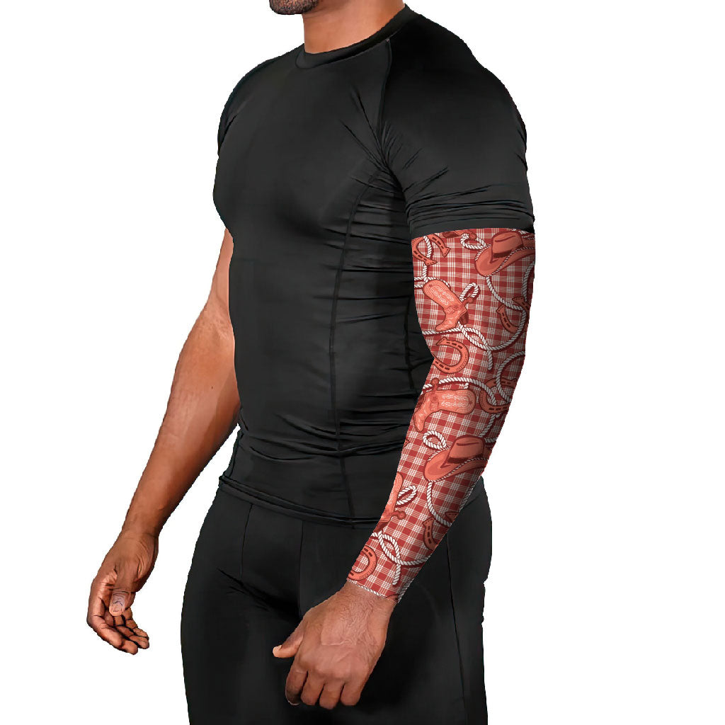 Red Hawaii Palaka Cowboy Arm Sleeves Hawaiian Paniolo Festival Spirit LT19 - Polynesian Pride