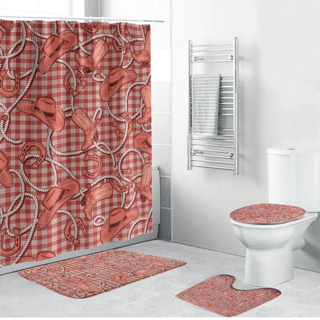 Red Hawaii Palaka Cowboy Bathroom Set Hawaiian Paniolo Festival Spirit LT19 Bathroom Set (4 pcs) Red - Polynesian Pride