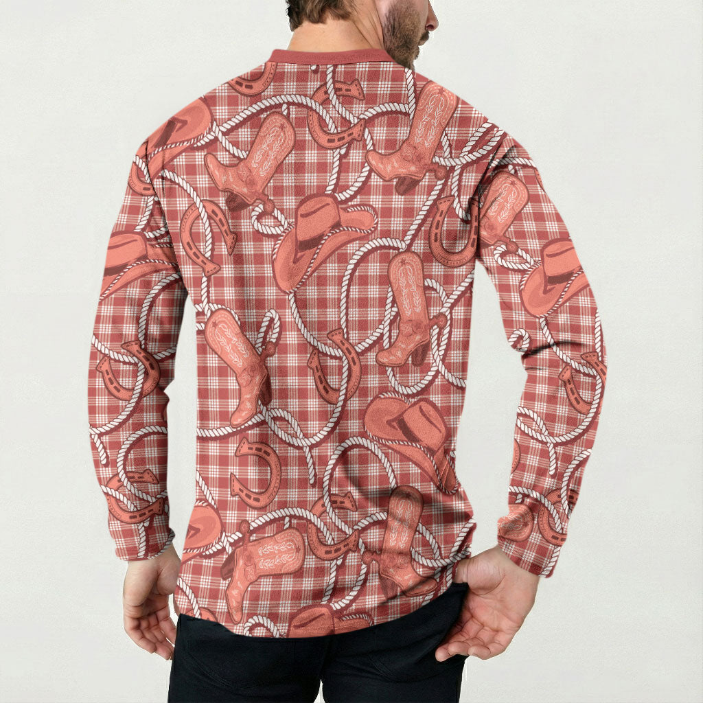 Red Hawaii Palaka Cowboy Button Sweatshirt Hawaiian Paniolo Festival Spirit LT19 - Polynesian Pride