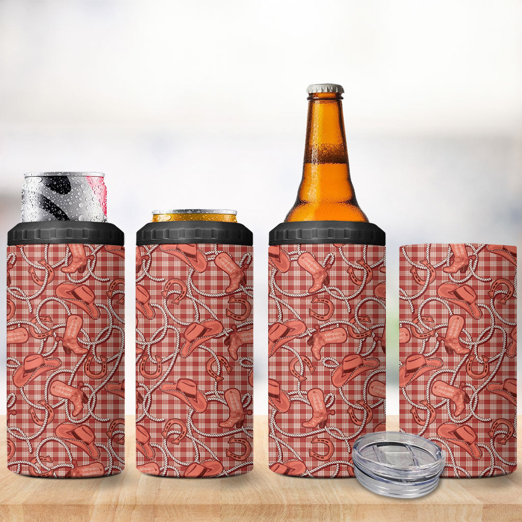 Red Hawaii Palaka Cowboy 4 in 1 Can Cooler Tumbler Hawaiian Paniolo Festival Spirit LT19 - Polynesian Pride