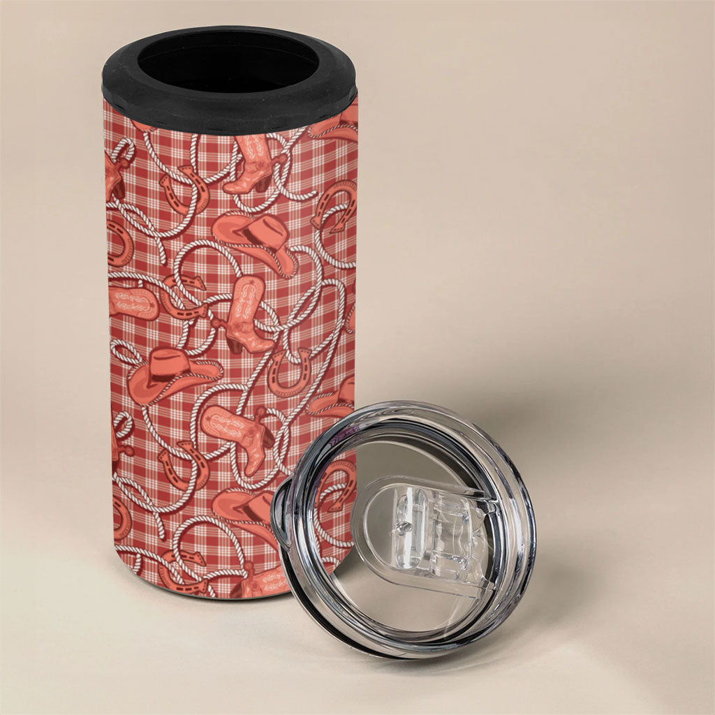 Red Hawaii Palaka Cowboy 4 in 1 Can Cooler Tumbler Hawaiian Paniolo Festival Spirit LT19 - Polynesian Pride