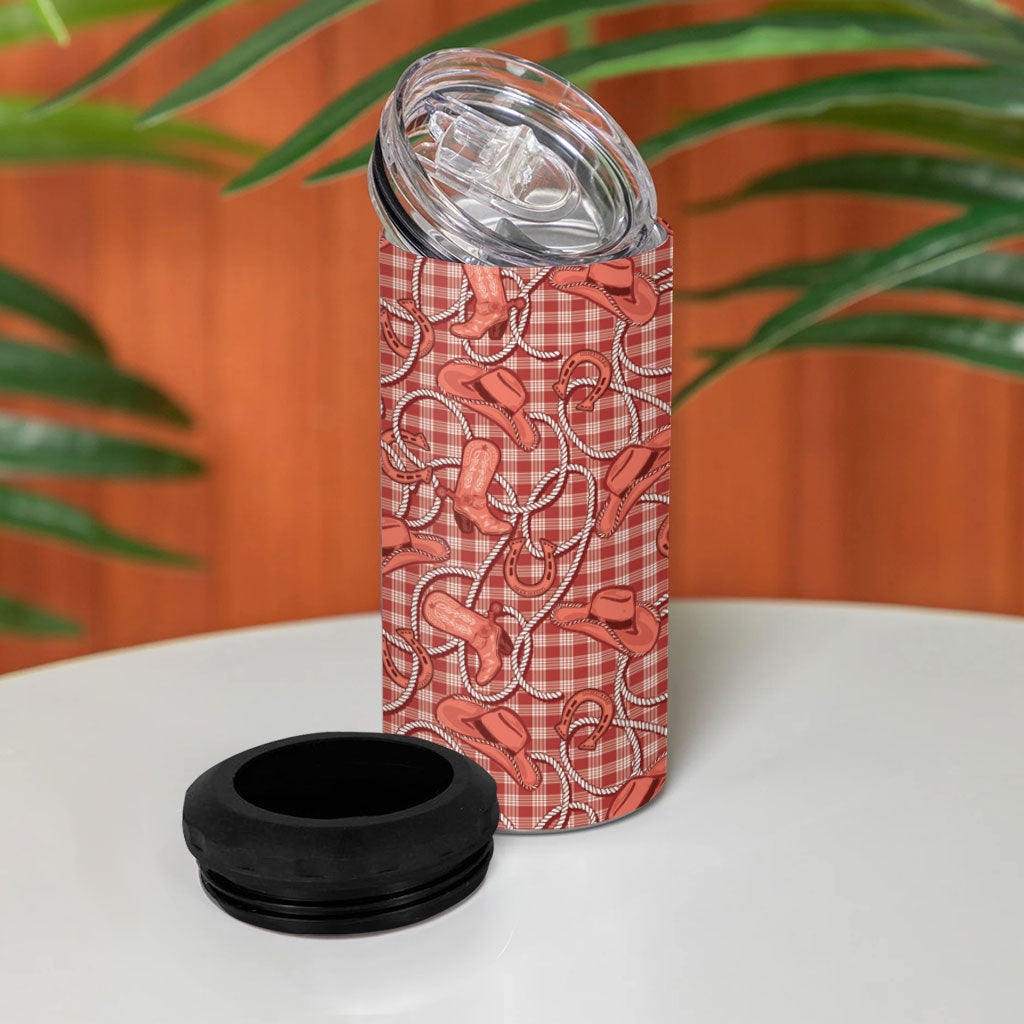 Red Hawaii Palaka Cowboy 4 in 1 Can Cooler Tumbler Hawaiian Paniolo Festival Spirit LT19 - Polynesian Pride