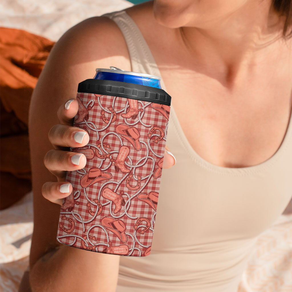 Red Hawaii Palaka Cowboy 4 in 1 Can Cooler Tumbler Hawaiian Paniolo Festival Spirit LT19 - Polynesian Pride