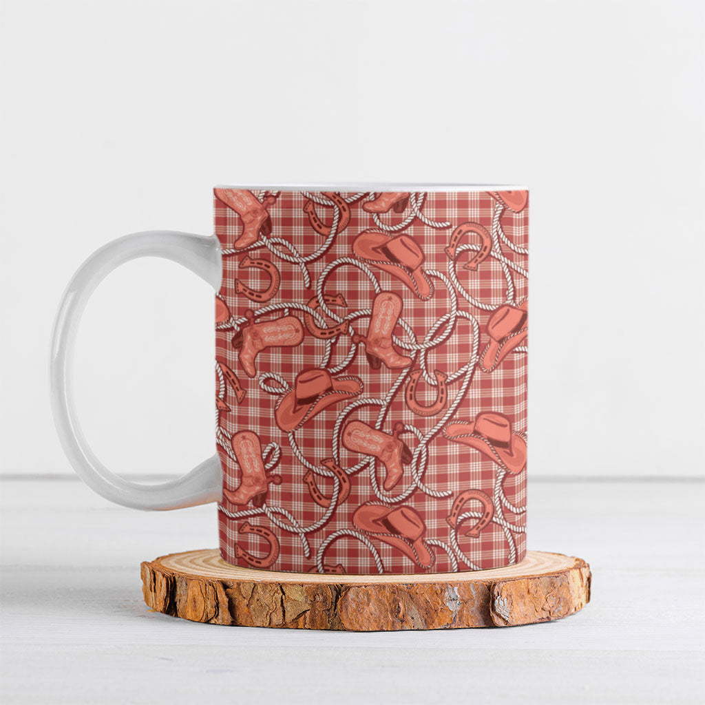Red Hawaii Palaka Cowboy Ceramic Mug Hawaiian Paniolo Festival Spirit LT19 Red - Polynesian Pride