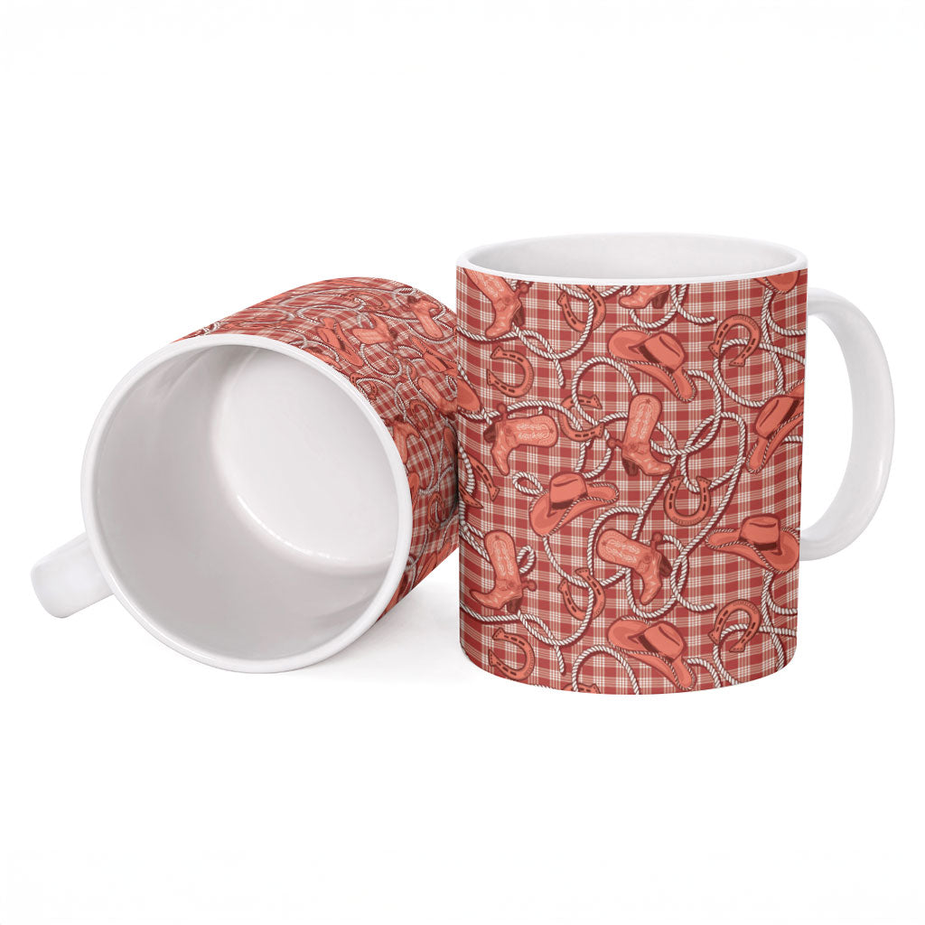 Red Hawaii Palaka Cowboy Ceramic Mug Hawaiian Paniolo Festival Spirit LT19 - Polynesian Pride
