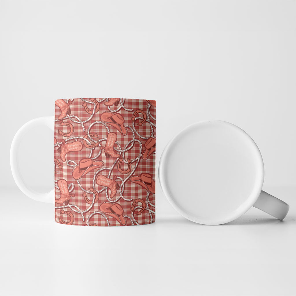 Red Hawaii Palaka Cowboy Ceramic Mug Hawaiian Paniolo Festival Spirit LT19 - Polynesian Pride