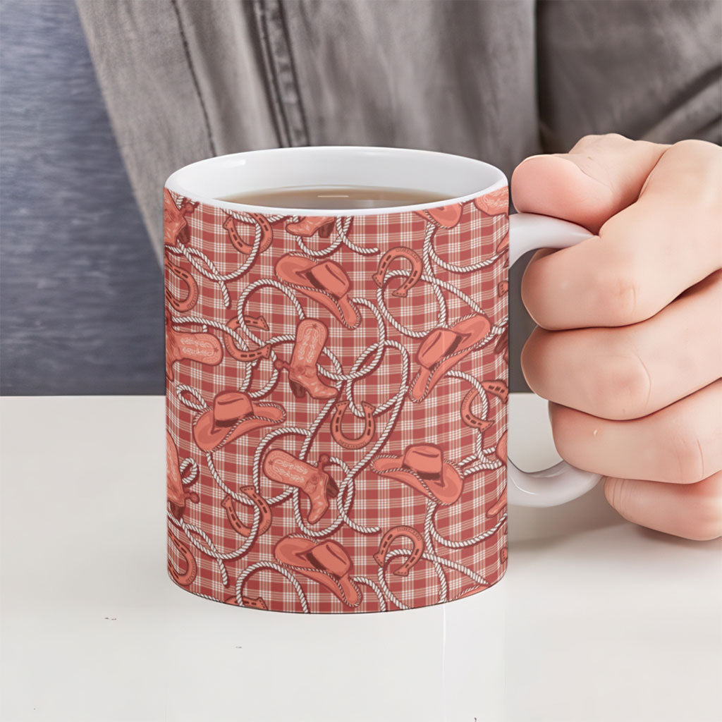 Red Hawaii Palaka Cowboy Ceramic Mug Hawaiian Paniolo Festival Spirit LT19 - Polynesian Pride