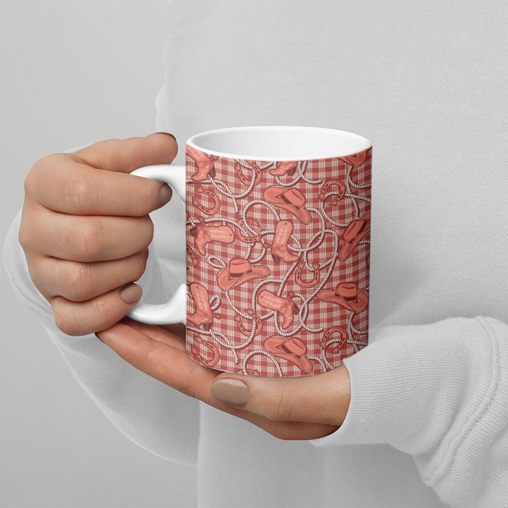 Red Hawaii Palaka Cowboy Ceramic Mug Hawaiian Paniolo Festival Spirit LT19 - Polynesian Pride