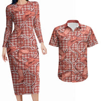 Red Hawaii Palaka Cowboy Couples Matching Long Sleeve Bodycon Dress and Hawaiian Shirt Hawaiian Paniolo Festival Spirit LT19 Red - Polynesian Pride