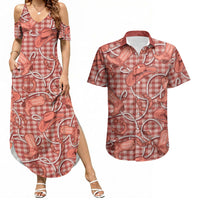 Red Hawaii Palaka Cowboy Couples Matching Summer Maxi Dress and Hawaiian Shirt Hawaiian Paniolo Festival Spirit LT19 Red - Polynesian Pride