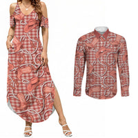 Red Hawaii Palaka Cowboy Couples Matching Summer Maxi Dress and Long Sleeve Button Shirt Hawaiian Paniolo Festival Spirit LT19 Red - Polynesian Pride
