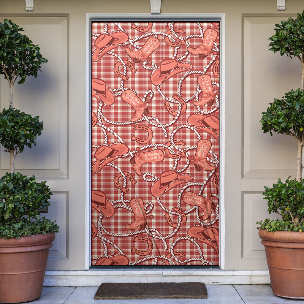 Red Hawaii Palaka Cowboy Door Cover Hawaiian Paniolo Festival Spirit LT19 Red - Polynesian Pride