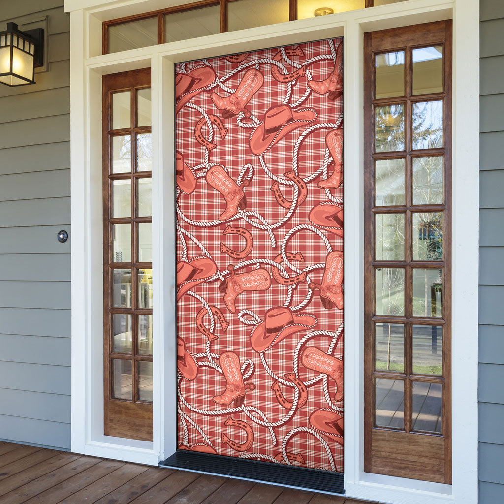 Red Hawaii Palaka Cowboy Door Cover Hawaiian Paniolo Festival Spirit LT19 - Polynesian Pride