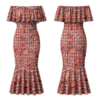Red Hawaii Palaka Cowboy Family Matching Mermaid Dress and Hawaiian Shirt Hawaiian Paniolo Festival Spirit LT19 Mom's Dress Red - Polynesian Pride