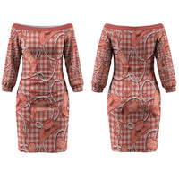 Red Hawaii Palaka Cowboy Family Matching Off The Shoulder Long Sleeve Dress and Hawaiian Shirt Hawaiian Paniolo Festival Spirit LT19 Mom's Dress Red - Polynesian Pride