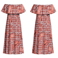 Red Hawaii Palaka Cowboy Family Matching Off Shoulder Maxi Dress and Hawaiian Shirt Hawaiian Paniolo Festival Spirit LT19 Mom's Dress Red - Polynesian Pride