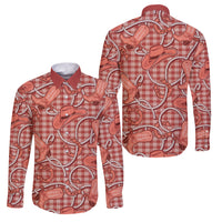 Red Hawaii Palaka Cowboy Family Matching Puletasi and Hawaiian Shirt Hawaiian Paniolo Festival Spirit LT19 Dad's Shirt - Long Sleeve Red - Polynesian Pride