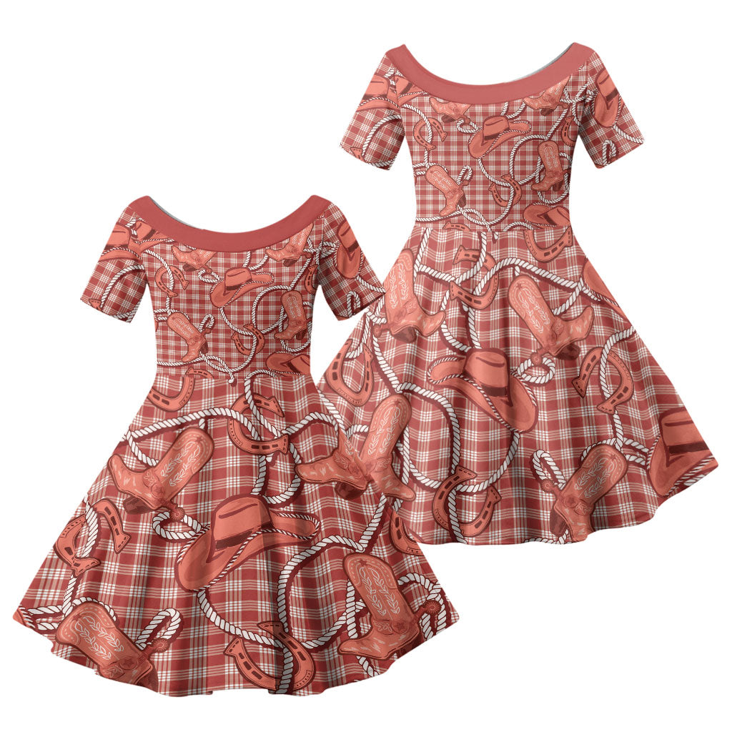 Red Hawaii Palaka Cowboy Family Matching Puletasi and Hawaiian Shirt Hawaiian Paniolo Festival Spirit LT19 Daughter's Dress Red - Polynesian Pride