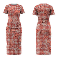 Red Hawaii Palaka Cowboy Family Matching Short Sleeve Bodycon Dress and Hawaiian Shirt Hawaiian Paniolo Festival Spirit LT19 Mom's Dress Red - Polynesian Pride