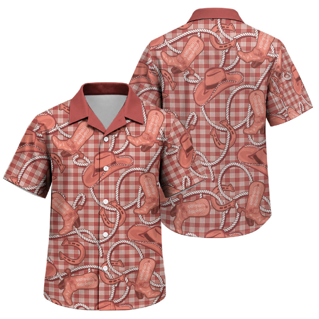 Red Hawaii Palaka Cowboy Family Matching Summer Maxi Dress and Hawaiian Shirt Hawaiian Paniolo Festival Spirit LT19 Son's Shirt Red - Polynesian Pride