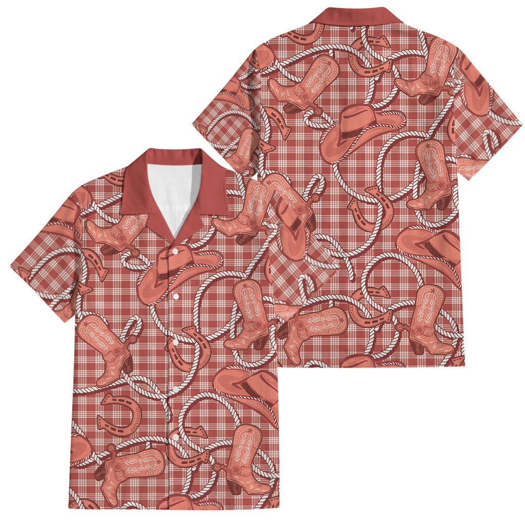 Red Hawaii Palaka Cowboy Family Matching Tank Maxi Dress and Hawaiian Shirt Hawaiian Paniolo Festival Spirit LT19 Dad's Shirt - Short Sleeve Red - Polynesian Pride