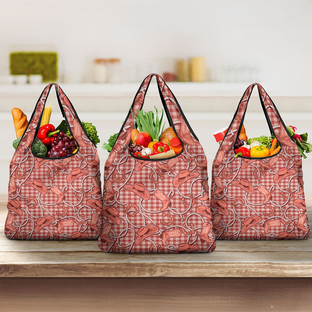 Red Hawaii Palaka Cowboy Grocery Bag Hawaiian Paniolo Festival Spirit LT19 3-pack One Size Red - Polynesian Pride